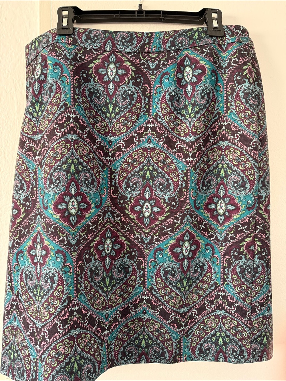 Talbots A-Line Skirt in Teal and Plum Paisley